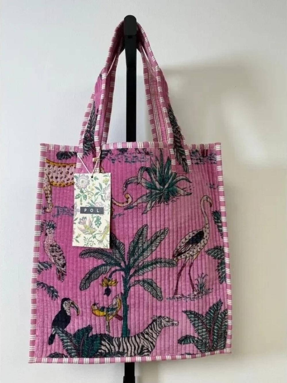 NEW!! POL Pink Tropical Quilted Tote with Animal Print, NWT